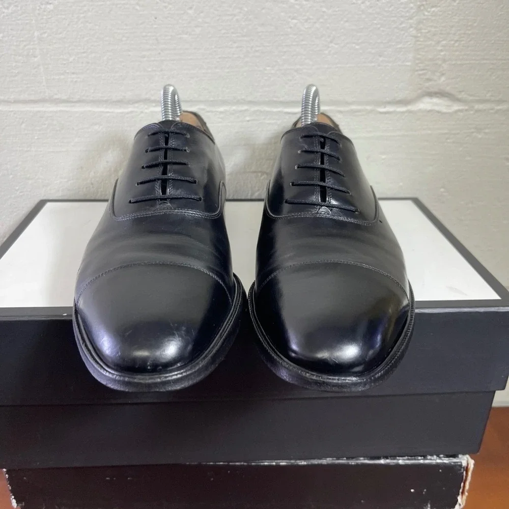 Salvatore Ferragamo Studio Black Leather Cap Toe Oxford Dress Shoes Men's 8 EE